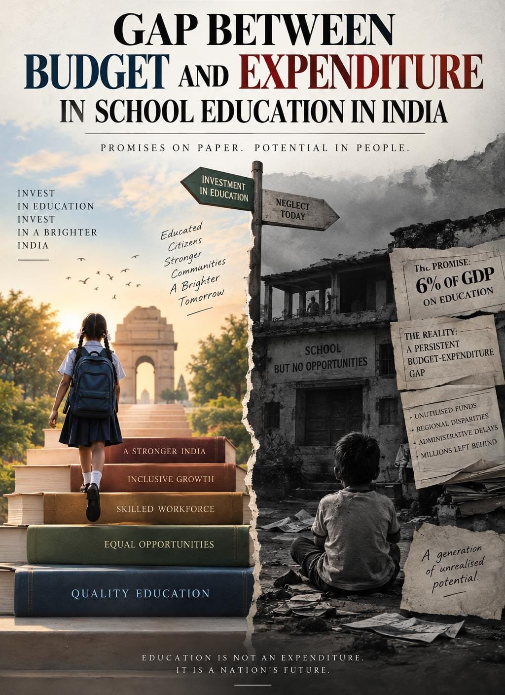 GAP BETWEEN BUDGET AND EXPENDITURE IN SCHOOL EDUCATION IN INDIA