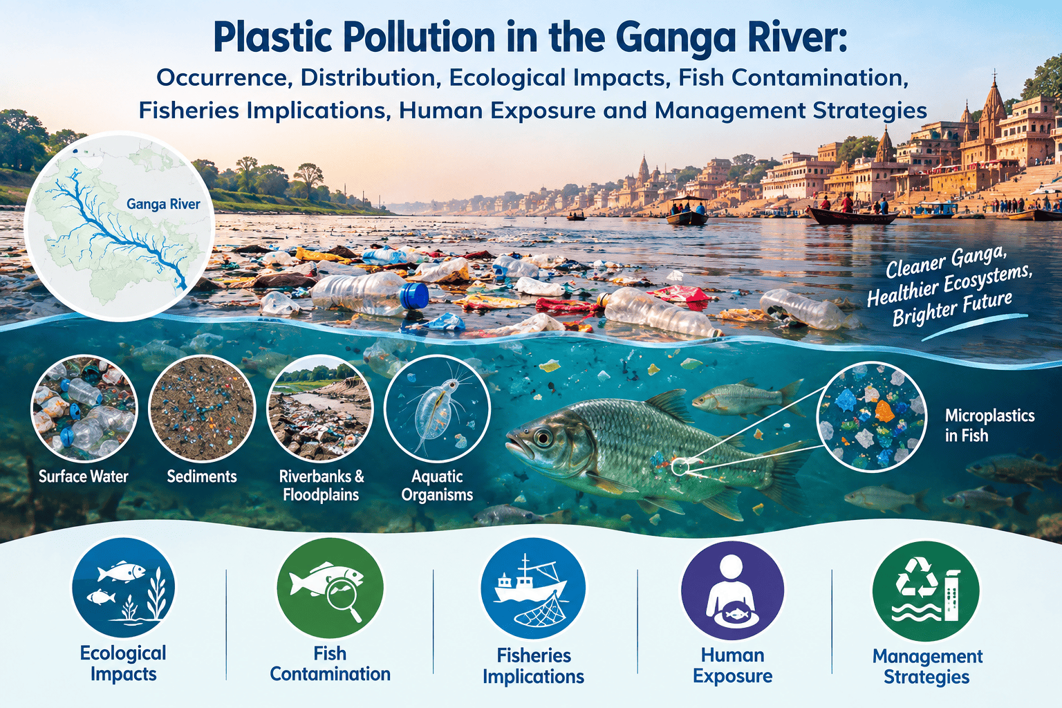 Plastic Pollution in the Ganga River: Occurrence, Distribution, Ecological Impacts, Fish Contamination, Fisheries Implications, Human Exposure and Management Strategies